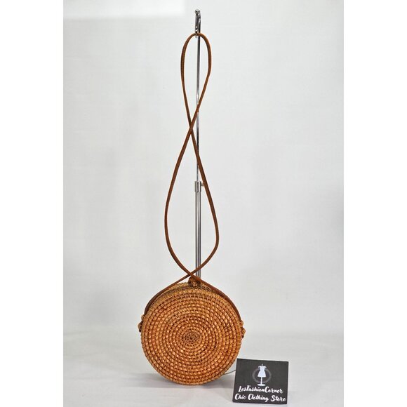 Bali Women’s Beige Straw Rattan Jute Round Boho Shape Handbag Small 2028 - Picture 5 of 13
